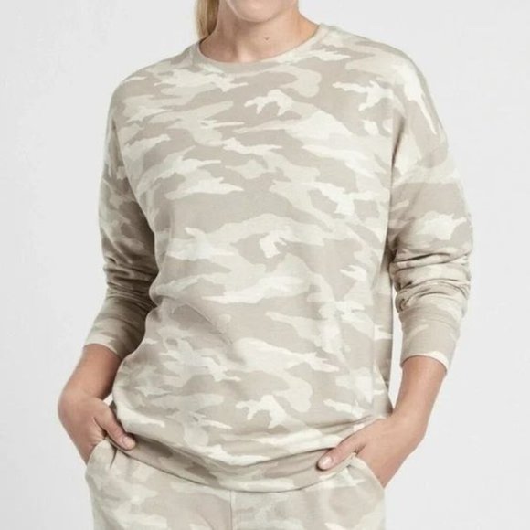 Athleta Studio to Street Camo Sweatshirt in Oatmeal Heather Size XL - Picture 1 of 11